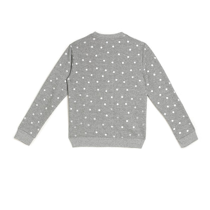 Girls Fleece Printed Round Neck Sweatshirt | Grey Dot Print