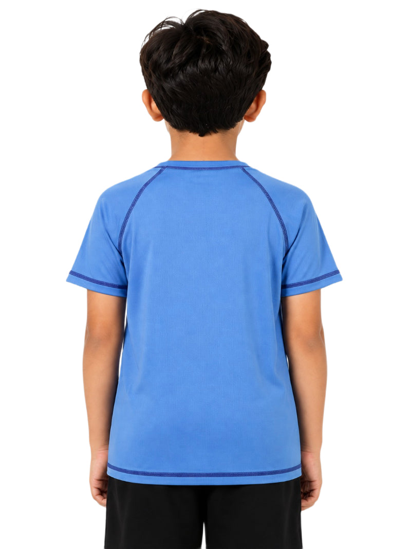 CHILINS Unisex Kids Blue Short Sleeve Sports T-Shirt