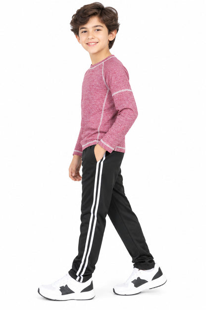 CHILINS Boys Pink Melange Full Sleeve T-Shirt | Round Neck | Raglan Sleeves