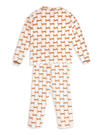 CHILINS Boys Tiger Print Night Suit Set | 100% Pure Cotton Full Sleeve Shirt & Pyjama
