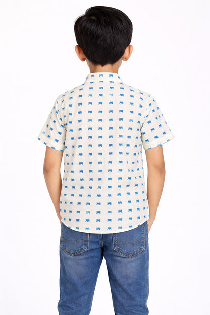 CHILINS Boys Cotton Printed Shirt with Mandarin Collar – Casual Wear