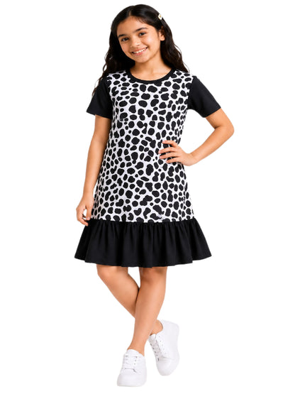 CHILINS Girls Black & White Printed Cotton Frock Dress