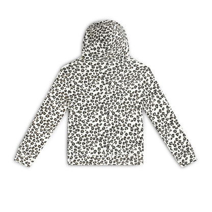 Girls Zipper Hooded Sweatshirt | Animal Print | Kangaroo Pockets | Regular Fit | White Black