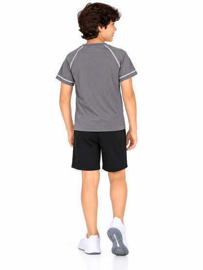 CHILINS Kids Grey Sports T-Shirt | Boys & Girls | Raglan Sleeves | Contrast Stitching | Active Wear