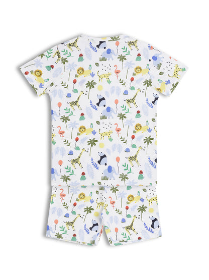 CHILINS Kids Pure Cotton Printed T-Shirt & Shorts Set | Jungle Animal Print Co-Ord Set