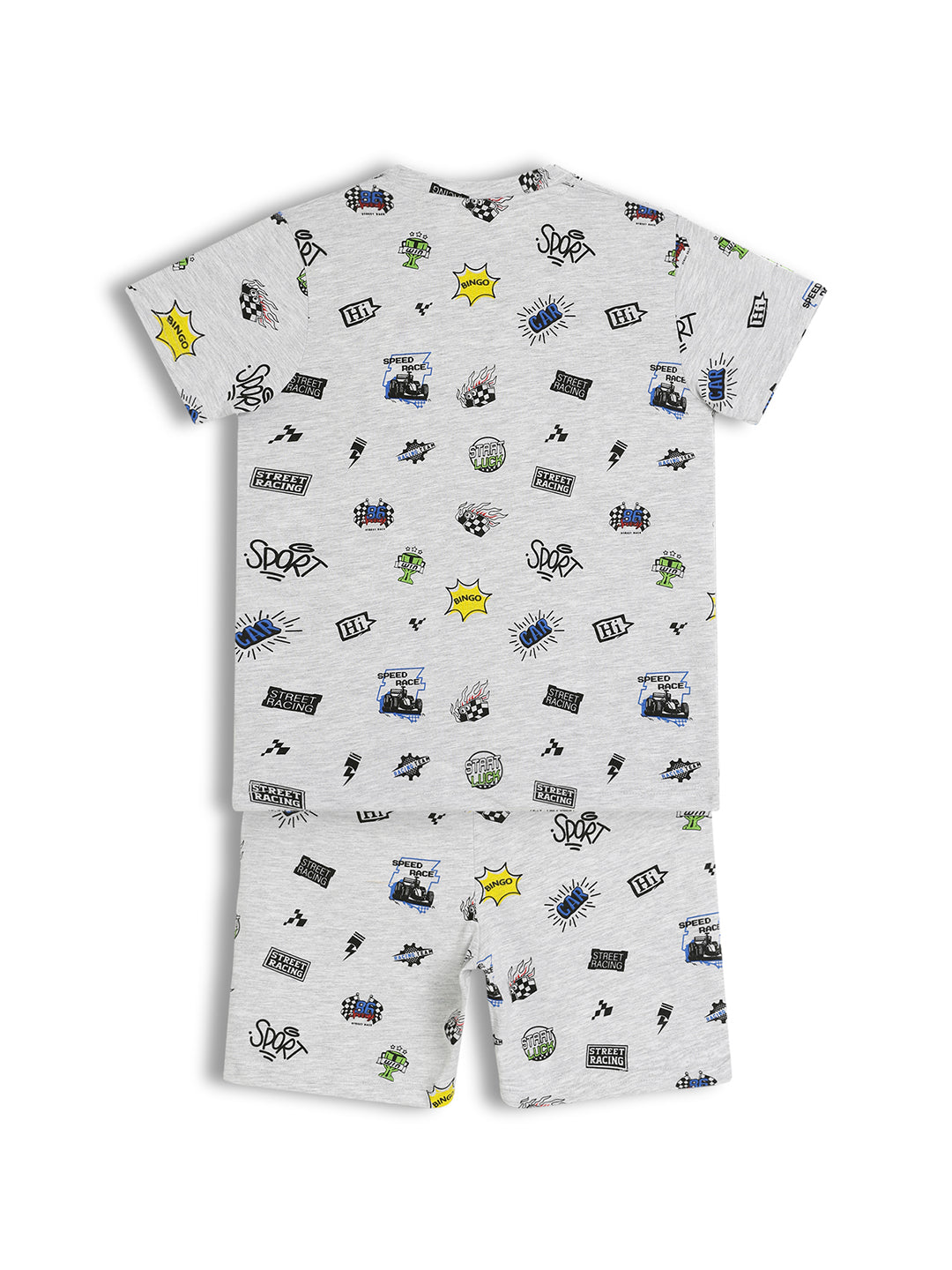 CHILINS Kids Pure Cotton Printed T-Shirt & Shorts Set | Racing Theme Co-Ord Set