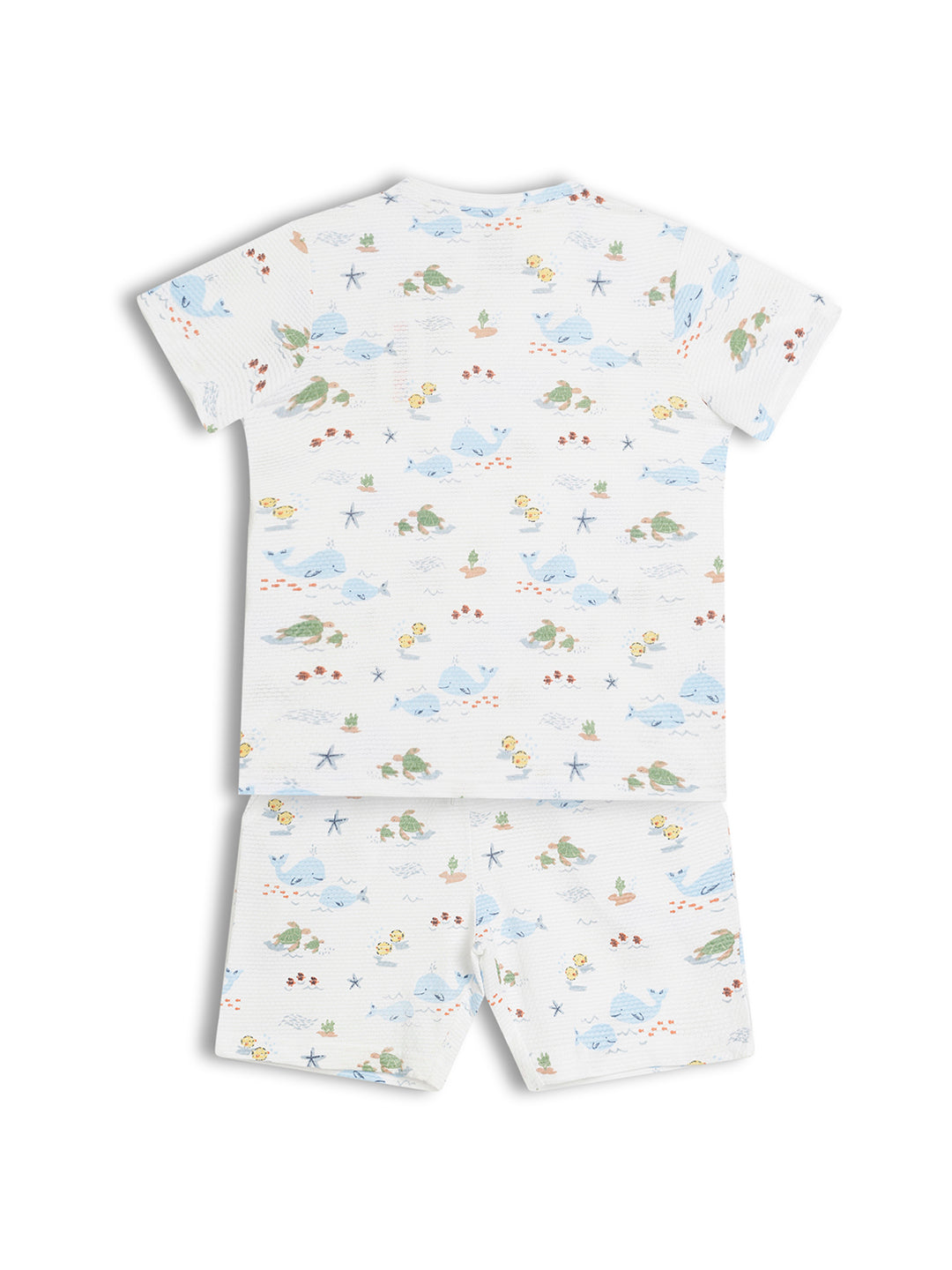 CHILINS Kids Pure Cotton Printed T-Shirt & Shorts Set | Ocean Life Print Co-Ord Set