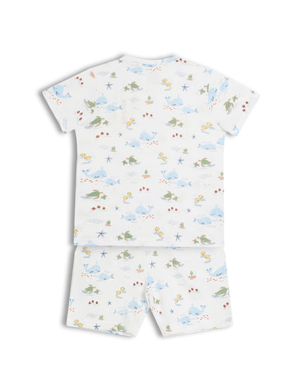 CHILINS Kids Pure Cotton Printed T-Shirt & Shorts Set | Ocean Life Print Co-Ord Set