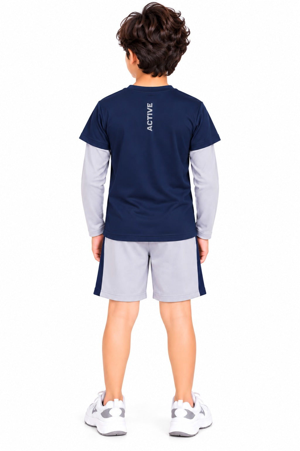 CHILINS Kids Navy Blue & Grey Sports T-Shirt | Boys & Girls | Layered Sleeves | Active Wear