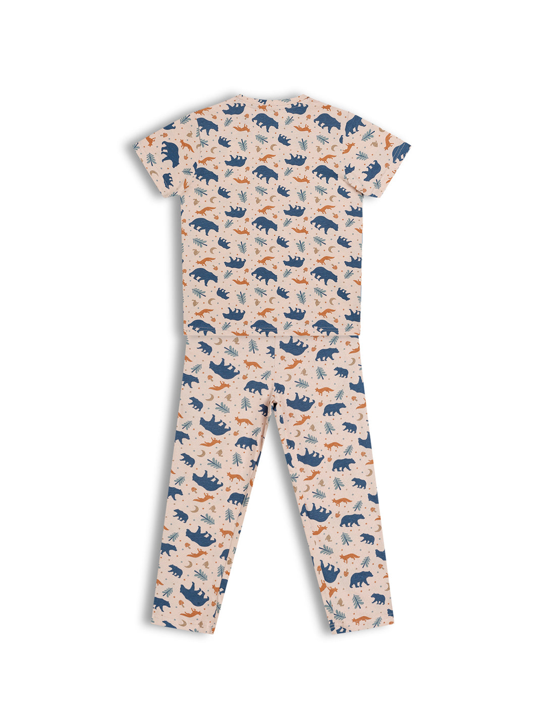 CHILINS Kids Pure Cotton Printed T-Shirt & Pyjama Set | Bear Print Nightwear Set