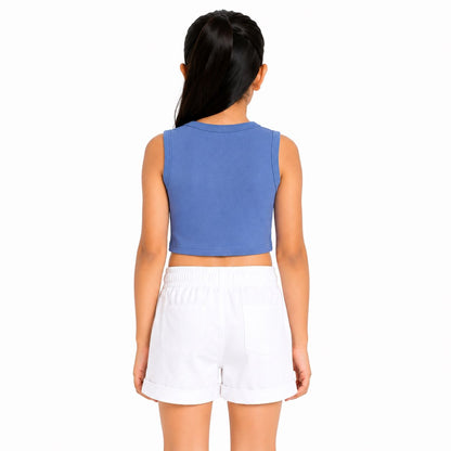 CHILINS Girls Green & Blue Color Block Sleeveless Crop Top