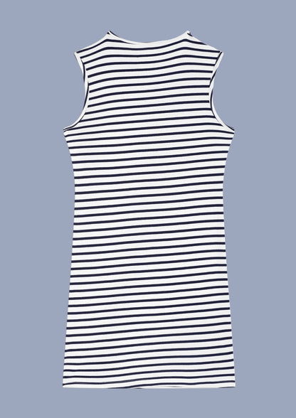 Girls White Black Striped Cotton Dress | Sleevesless | Casual & Outing Wear