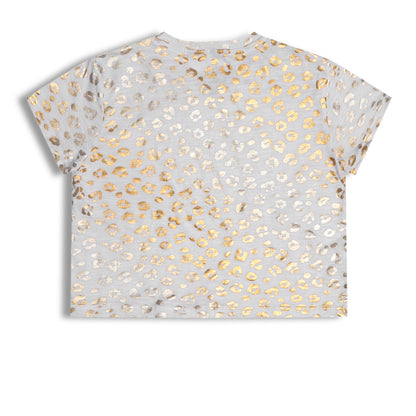 CHILINS Girls White & Golden Animal Print Cotton Crop Top