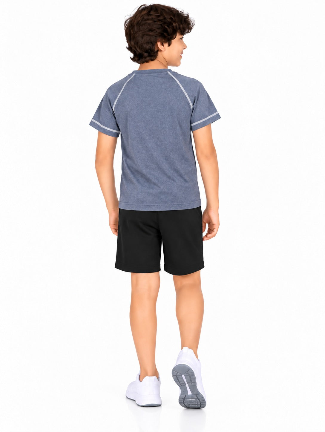 CHILINS Kids Blue Grey Sports T-Shirt | Boys & Girls | Raglan Sleeves | Textured Active Wear
