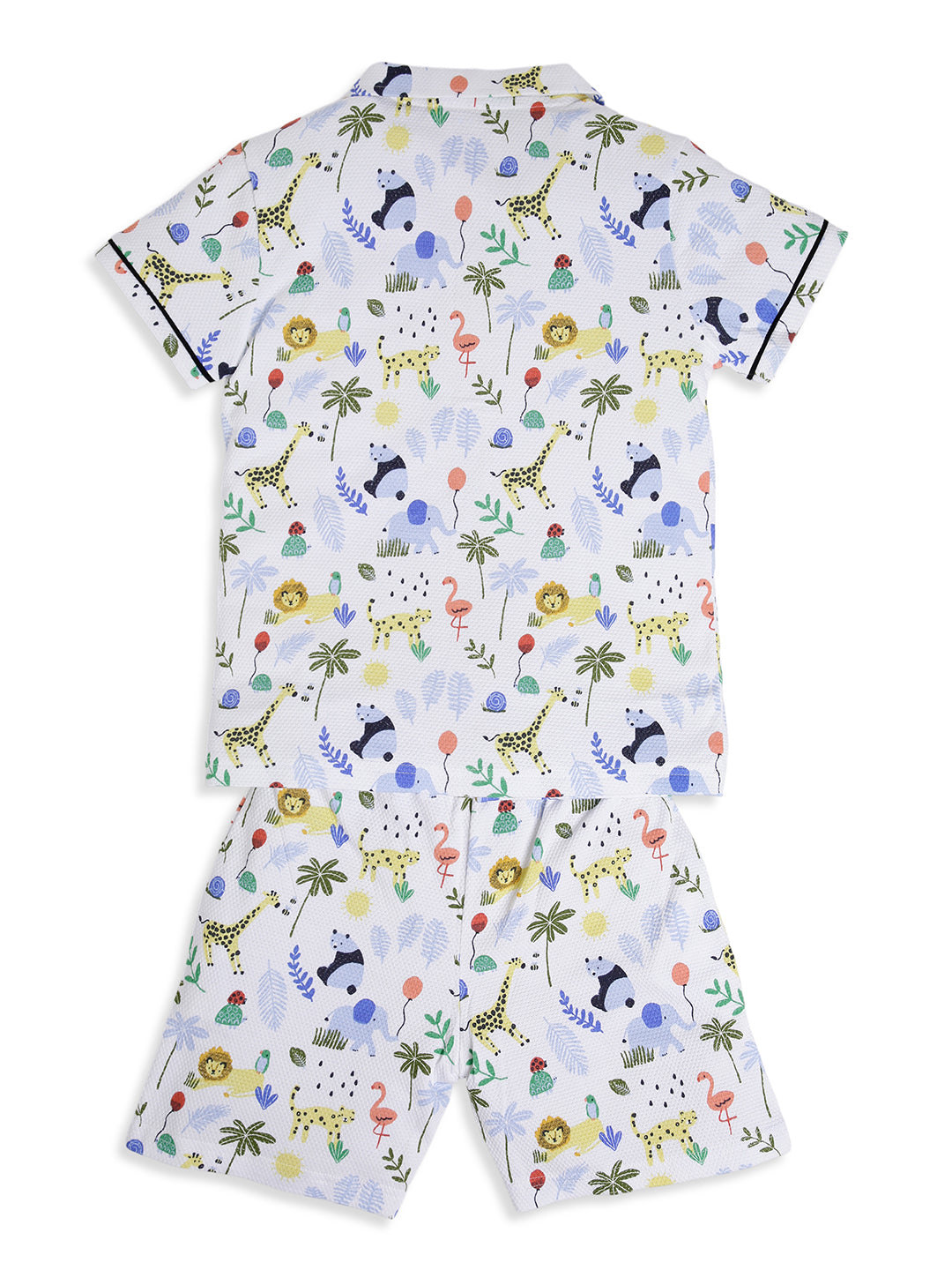 CHILINS Boys Jungle Animal Print Night Suit Set | 100% Pure Cotton Half Sleeve Shirt & Shorts