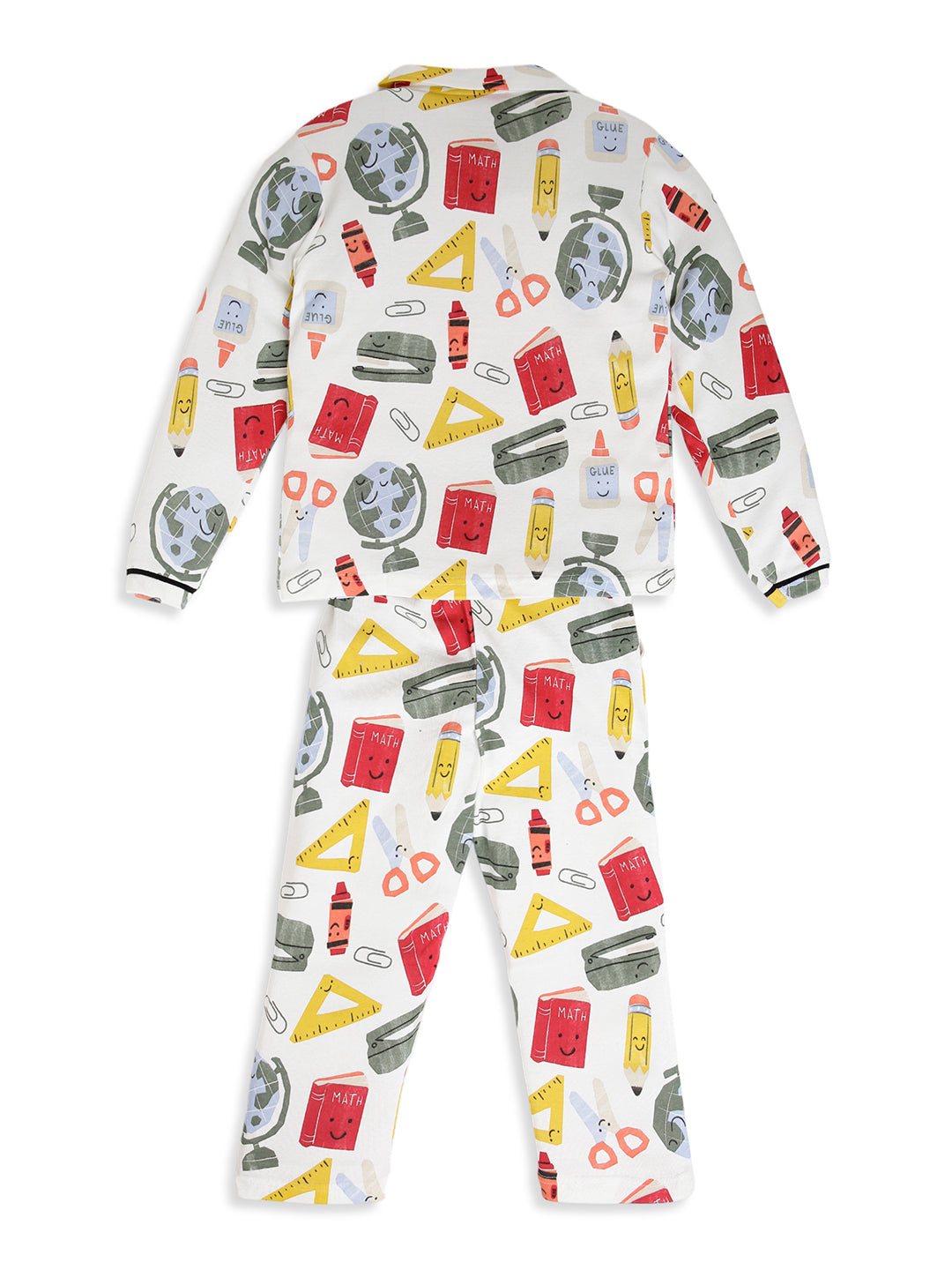 CHILINS Boys School Print Night Suit Set | 100% Pure Cotton Full Sleeve Shirt & Pyjama