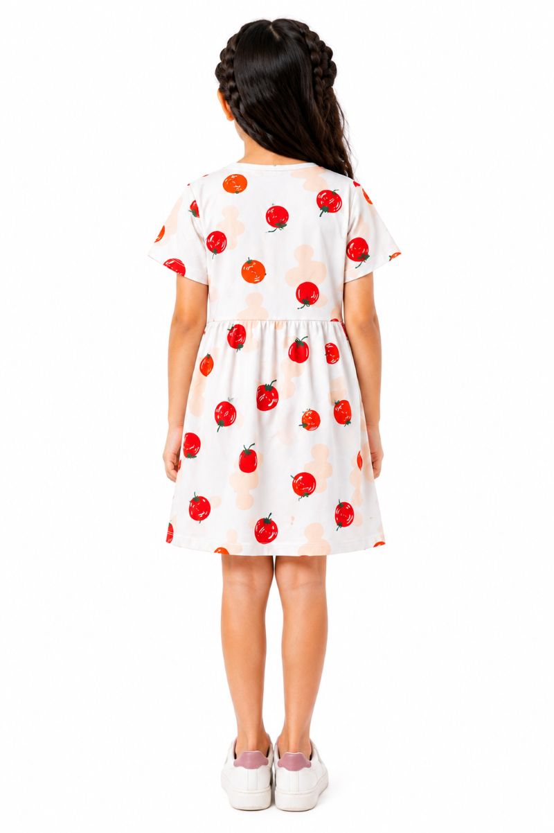 CHILINS Girls White Tomato Print Short Sleeve Dress