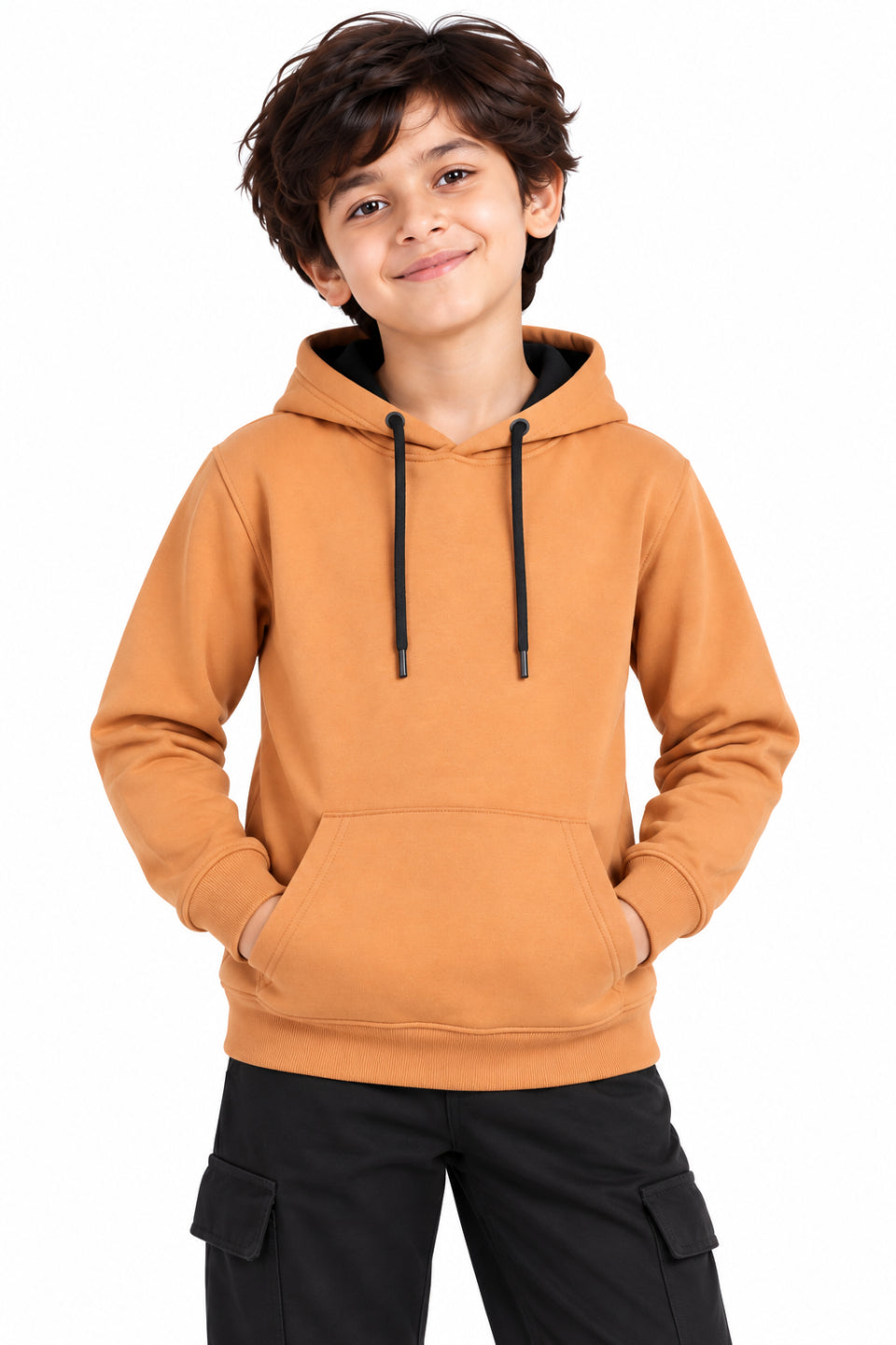 CHILNS Girls & Boys Orange Hooded Sweatshirt | Full Sleeves | Kangaroo Pocket | Drawstring Hood | Regular Fit