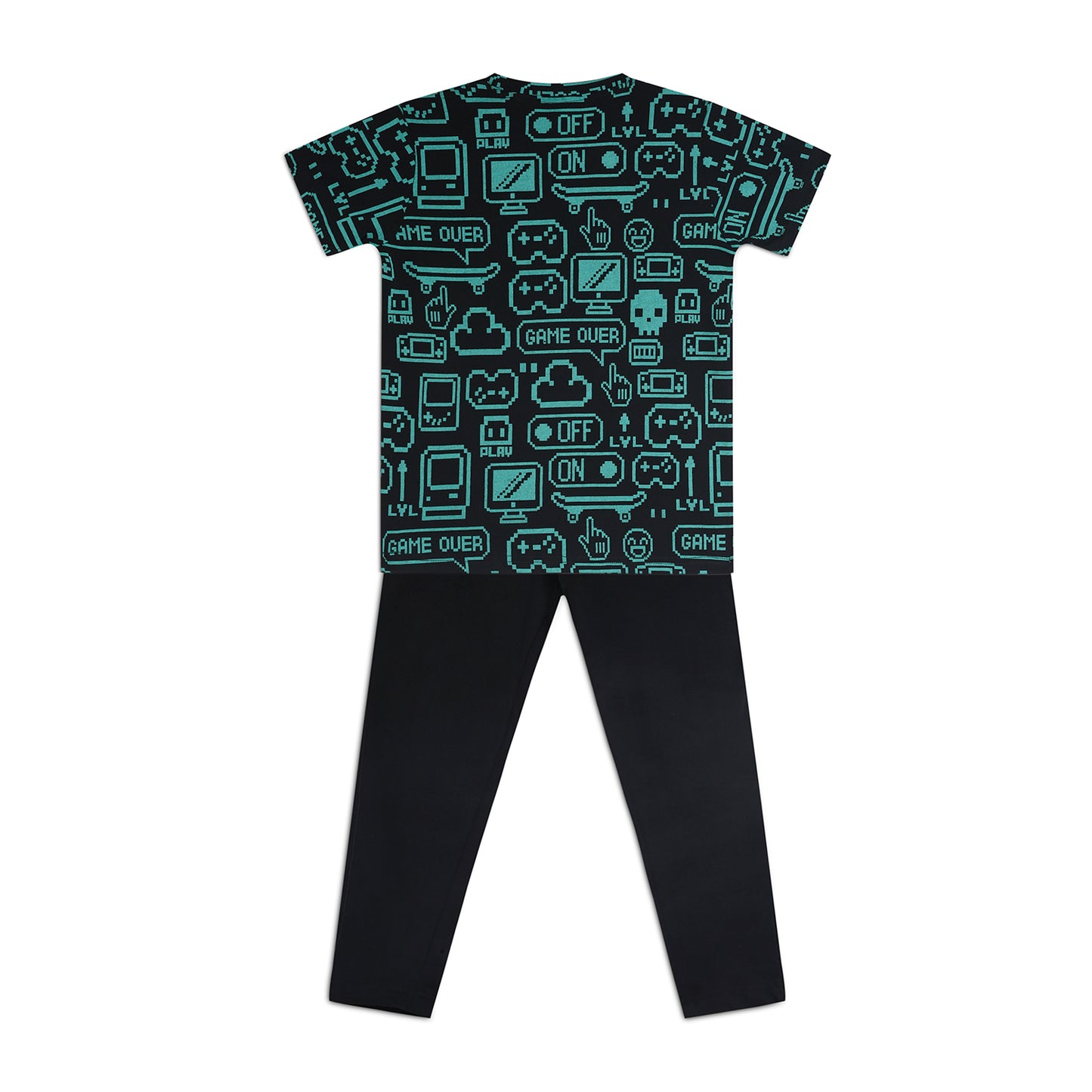 Sleepwear Set | Tshirt Pyjama Pant Set | Nightsuit Set | Boys & Girls Cotton Fabric Black