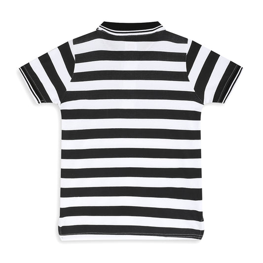 Chilins Kids Striped Polo Tshirt, Color - Black
