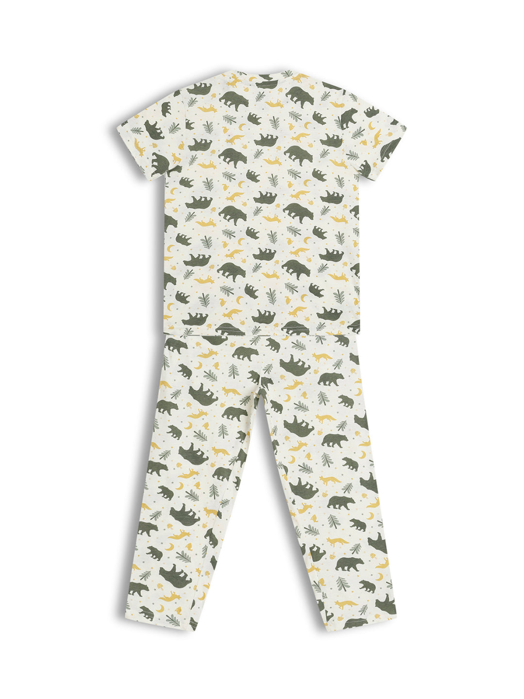 CHILINS Kids Pure Cotton Printed T-Shirt & Pyjama Set | Forest Animal Print Nightwear