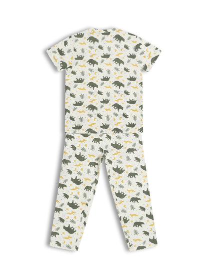 CHILINS Kids Pure Cotton Printed T-Shirt & Pyjama Set | Forest Animal Print Nightwear