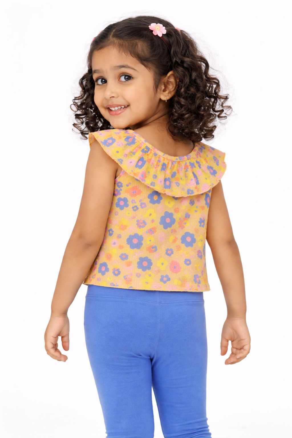 CHILINS Girls Cotton Printed Ruffle Neck Top – Cute Summer Casual Wear