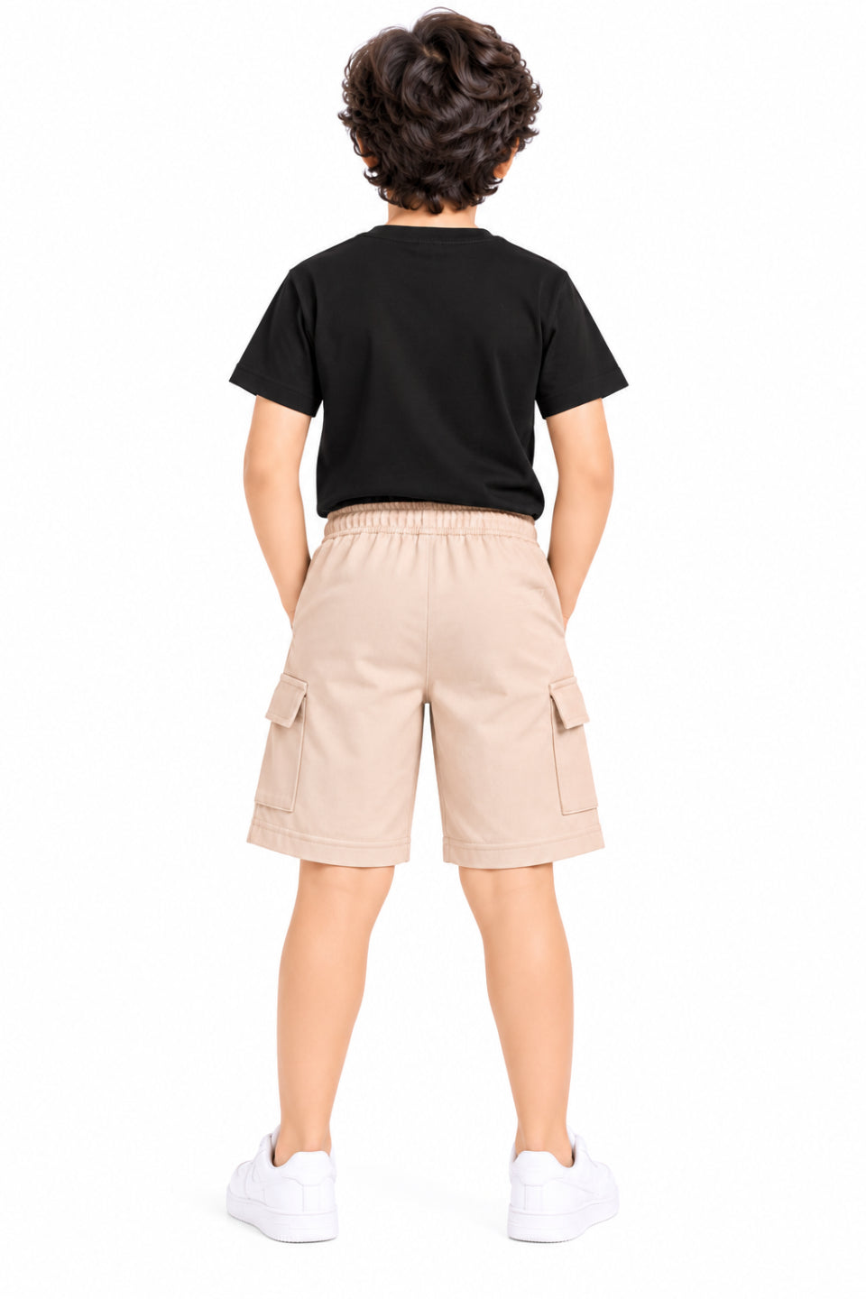 CHILINS Boys Beige Cargo Shorts | Drawstring Waist | Utility Pockets | Knee Length | Regular Fit | Casual Wear