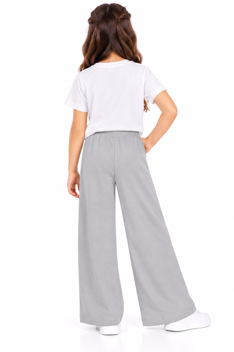 CHILINS Girls Grey Wide Leg Palazzo Pants | Elasticated Waist Casual Trousers