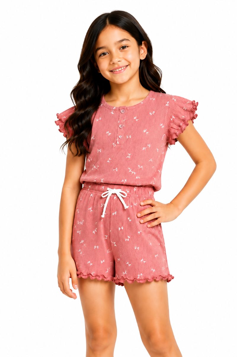 CHILINS Girls Pink Printed Top & Shorts Set| Casual Co-Ord Set
