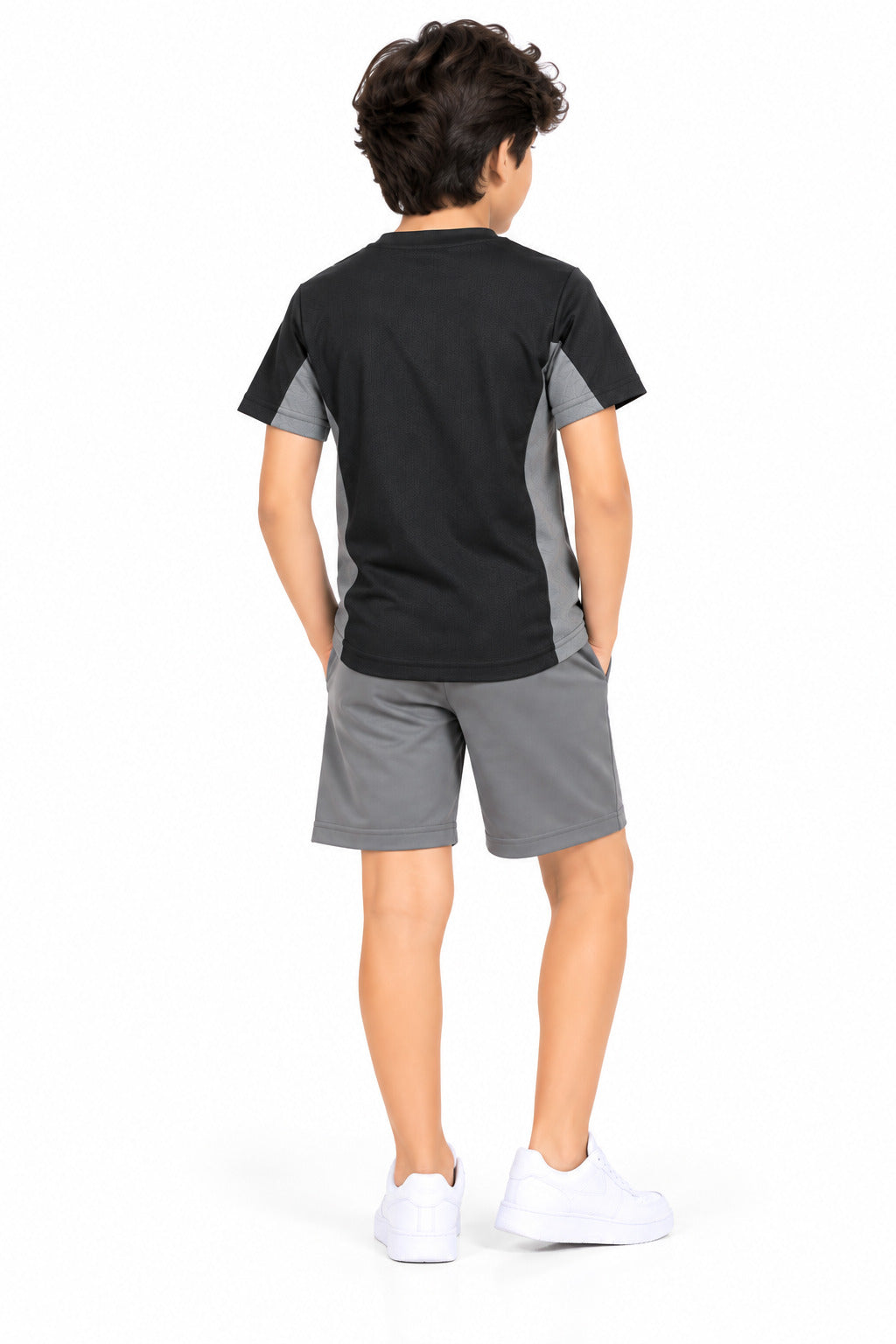 CHILINS Unisex Kids Black & Grey Short Sleeve Sports T-Shirt for Boys & Girls