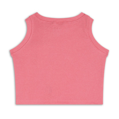 Girl's Solid Crew Neck Ribbed/Knitted Sleeveless Stretchable Slim Fit Crop Tank Top