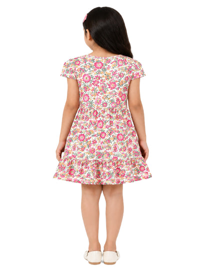 CHILINS Girls Multicolor Floral Printed Fit & Flare Dress