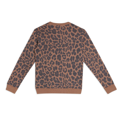 Girls Fleece Printed Round Neck Sweatshirt | Black Brown Animal Print