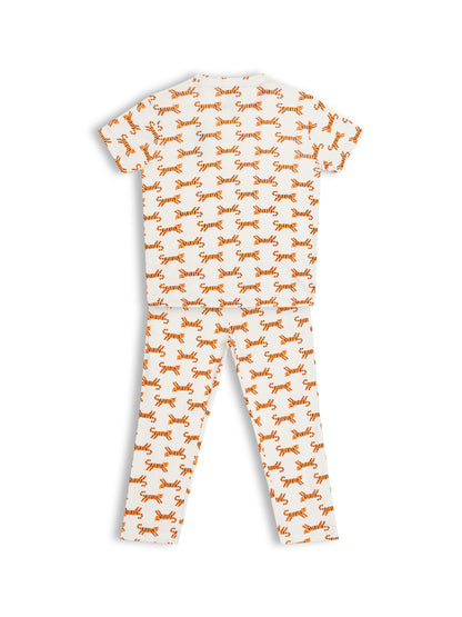 CHILINS Kids Pure Cotton Printed T-Shirt & Pyjama Set | Tiger Print Nightwear Set