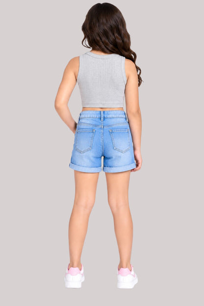 CHILINS Girls Cotton Grey Ribbed Sleeveless Crop Top