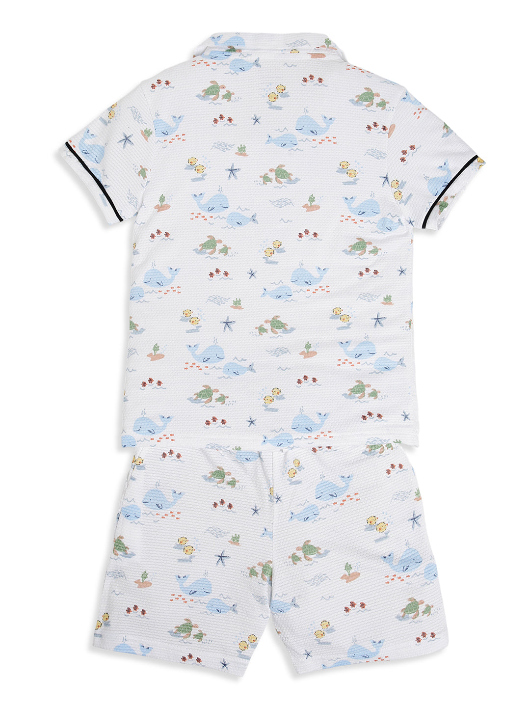 CHILINS Boys Ocean Print Night Suit Set | 100% Pure Cotton Half Sleeve Shirt & Shorts