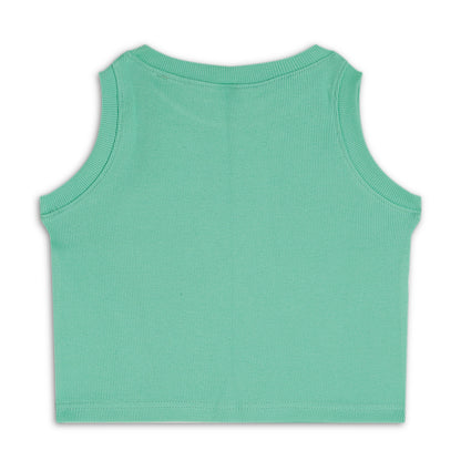 Girl's Solid Crew Neck Ribbed/Knitted Sleeveless Stretchable Slim Fit Crop Tank Top