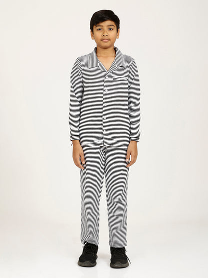 CHILINS Kids Cotton Shirt Pyjama Night Dress – Striped Print Sleepwear Set