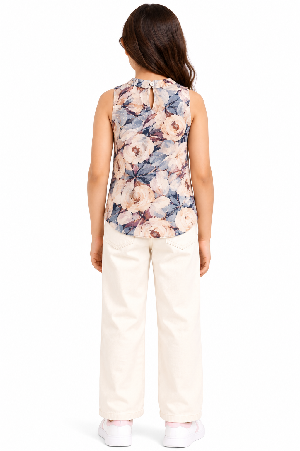 CHILINS Girls Floral Printed Sleeveless Top | Keyhole Neck | Casual Wear