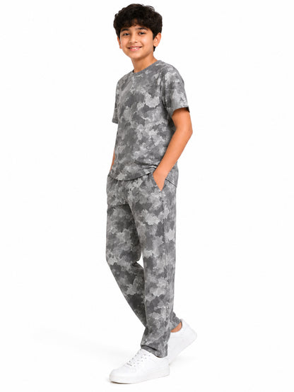 CHILINS Kids Grey Printed T-Shirt & Straight Fit Pants Co-Ord Set – Boys & Girls Casual Wear