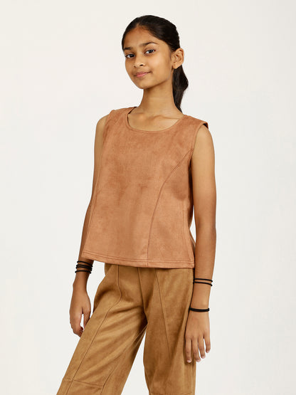 CHILINS Girls Brown Fancy Balloon Top Stylish Kidswear