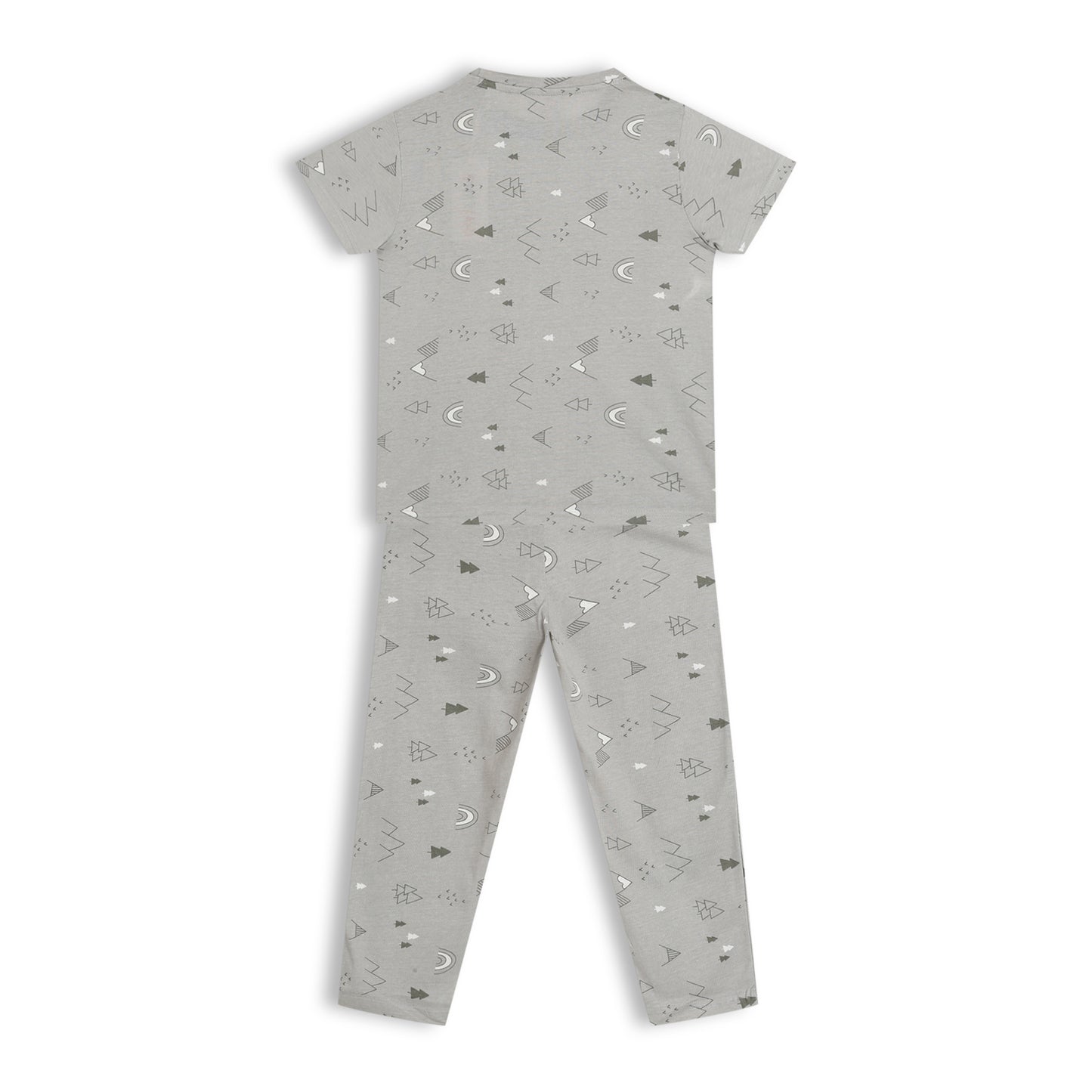 CHILINS Kids Pure Cotton T-Shirt & Pyjama Set | Grey Printed Nightwear Set
