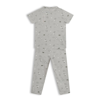 CHILINS Kids Pure Cotton T-Shirt & Pyjama Set | Grey Printed Nightwear Set