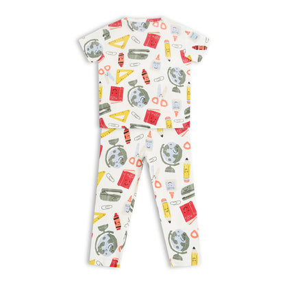 CHILINS Kids Pure Cotton Printed T-Shirt & Pyjama Set | School Theme Nightwear Set