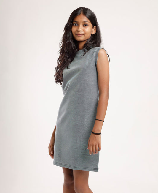 Girls Knee-Length Grey Shift Dress | Sleeveless Stylish Casual & Festive Wear