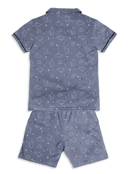 CHILINS Boys Polar Bear Print Night Suit Set | 100% Pure Cotton Half Sleeve Shirt & Shorts
