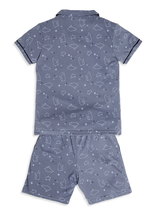 CHILINS Boys Polar Bear Print Night Suit Set | 100% Pure Cotton Half Sleeve Shirt & Shorts
