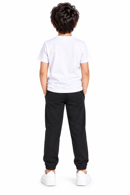 CHILINS Boys Black Joggers | Soccer Print Jogger Pants | Elasticated Waist | Casual & Activewear