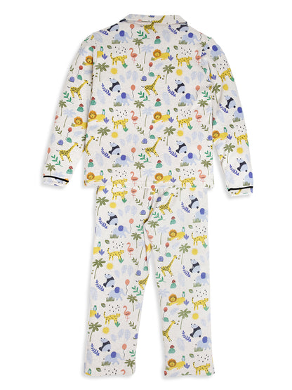 CHILINS Boys Jungle Safari Print Night Suit Set | 100% Pure Cotton Full Sleeve Shirt & Pyjama